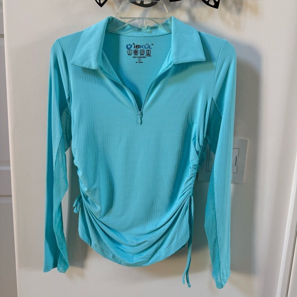 IBKUL Adjustable Length Long Sleeve Polo in Seafoam S NWOT - Picture 4 of 13